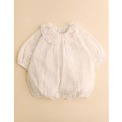 Petits Fleurs Collar Detail Cotton Romper – Oat & Marl