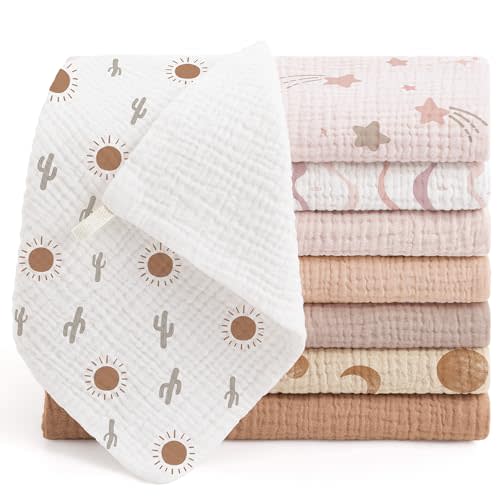 Bearmoss Muslin Burp Cloths 100% Cotton Cloths Baby Burp Cloths Muslin Washcloths Ultra-Absorbent Soft Baby Face Towel Burping Clothes for Newborn Burp Cloths Baby Boys and Girls 20"x10"(PinkBrown)