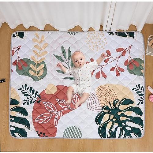 Baby Play Mat 71x59 Inch, Thickened Soft Floor Mat for Playpen, Machine Washable Foam Crawling Mat with Non-Slip Bottom for Babies and Toddlers, Foldable Padded Playmat