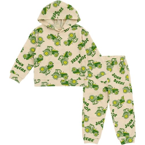 John Deere Tractor Waffle Knit Henley Hoodie and Jogger Pants Outfit Set Newborn to Little Kid Sizes (0-3 Months - 5)