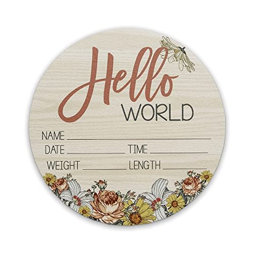 Birth Stat Sign for Newborn Baby, 6" Floral Design, Hello World, Gift for New Mom, Baby Shower, Gender Reveal, Crib & Nursery Decor, Pregnancy Announcement, Photography Prop, Hickory Hollow Designs
