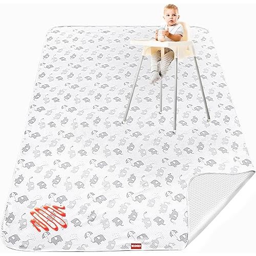 Large Splat Mat for Under High Chair/Arts/Crafts/Playtime, Moonsea High Chair Mat for Floor Non Slip Waterproof Washable Portable Picnic Splash Mat for Baby, 54X72 Inch - Elephant