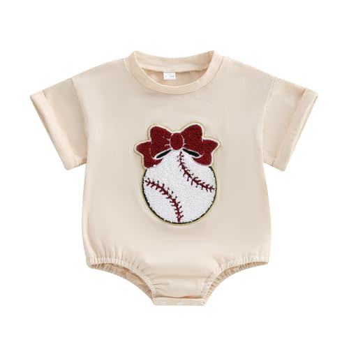 Licupiee Baby Girl Boy Baseball Romper Embroidery Bow Short Sleeve Bodysuit Newborn Coming Home Outfit Summer Clothes