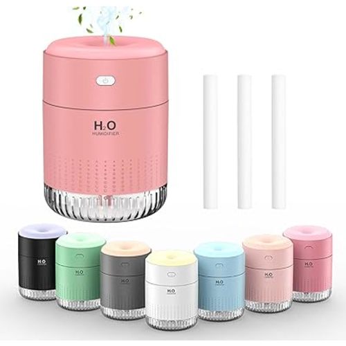 Colorful Mini Humidifier, USB Rechargeable Humidifier, 4 Modes Super Quiet, Humidifiers For Bedroom,Suitable For Travel Office Family-Soft Pink