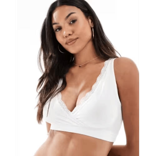 Mamalicious Maternity 2-pack nursing sleep bra with lace trim in black and white