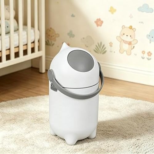 Diaper Pail with Airtight Lid, Odor-Free System with Drop-Flip Lid, No Special Bags Needed, 15 Liter/ 4 Gallon Diaper Trash Can, Holds Up to 16 Diapers, Baby Registry Must-Have White