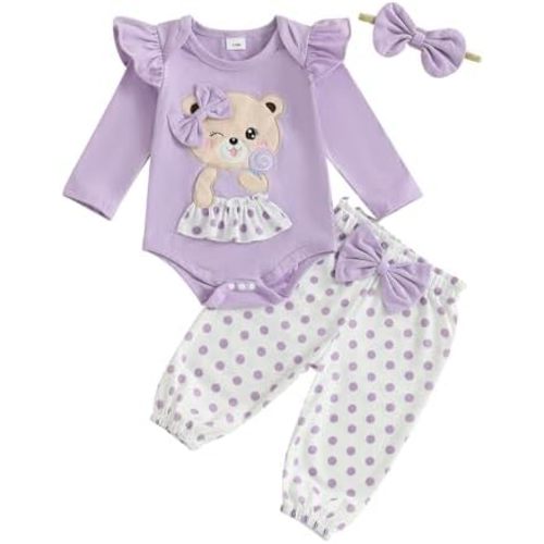 Fernvia Western Newborn Baby Girl Clothes Long Sleeve Letter Print Romper Animal Print Pants Headband 3Pcs Outfits Sets