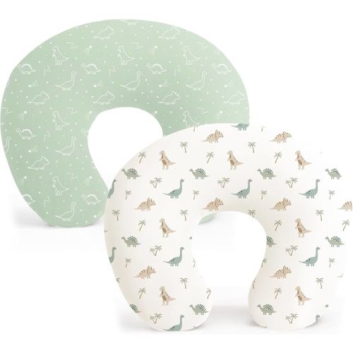 Konssy 2 Pack Nursing Pillow Covers, Stretchy and Soft Nursing Cover for Breastfeeding Pillows, Pillow Slipcover for Baby Girls Boys Newborn (Dino Jungle, Sage)