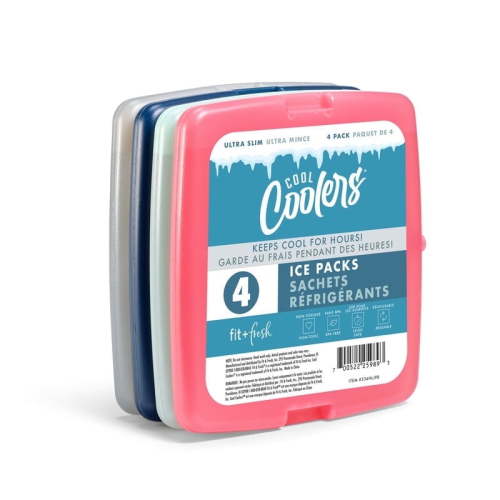 Cool Coolers by Fit + Fresh Slim Reusable Ice Packs for Lunch Boxes or Coolers, Multicolor, 4pk.