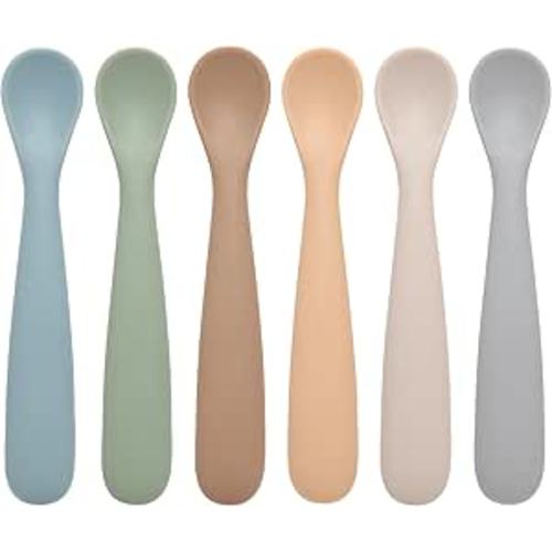 Eascrozn Baby Spoons, 6 Pack First Stage Silicone Feeding Spoons, Soft Tip Feeding Baby Utensils, Baby Led Weaning Supplies Training Spoons, Dishwasher and Boil Safe