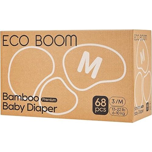 ECO BOOM Diapers, Viscose from Bamboo Diapers, Natural Soft Disposable Nappies for Infant, Size 3 Suitable for 13 to 22lb (Medium - 68 Count)
