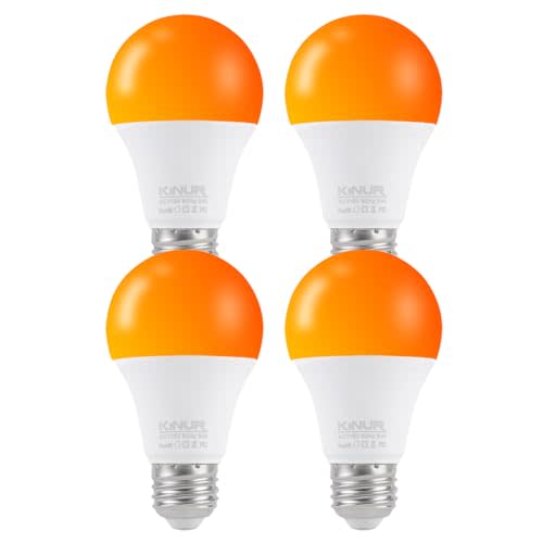 KINUR LED Amber Light Bulbs, A19 9W(60W Equivalent) 1800K E26 A19 Amber Soft Light Bulbs Warm Light for Bedroom, Healthy Sleep, Turtle Friendly Light 4 Pack