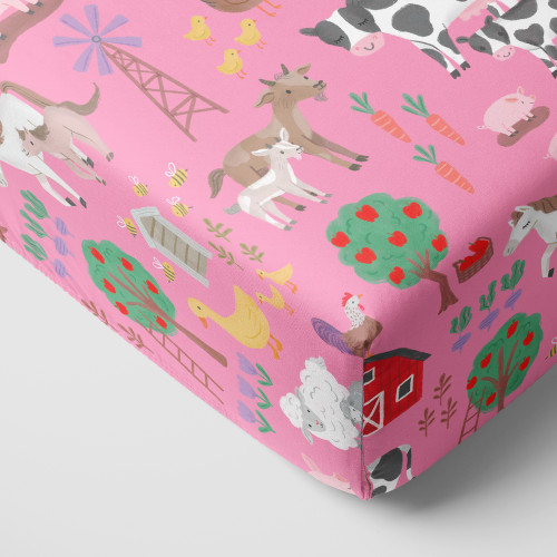 Pink Farm Fam Fitted Crib Sheet | Little Sleepies
