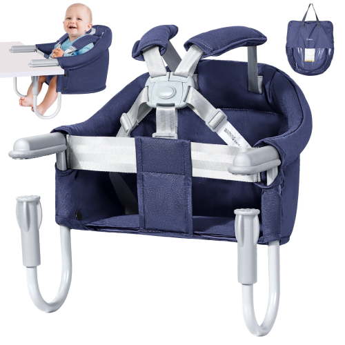 Orzbow Hook On High Chair, Portable High Chair for Babies- Fits Tables 0.78 to 3.14inchs Thick, Collapsible Clip On Counter High Chair with Carry Bag for Travel, Home and Restaurant, Blue