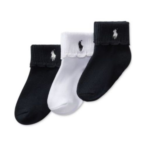 Baby Girls Polo Baby Scallop Turn-Cuff Socks, 3 Pack