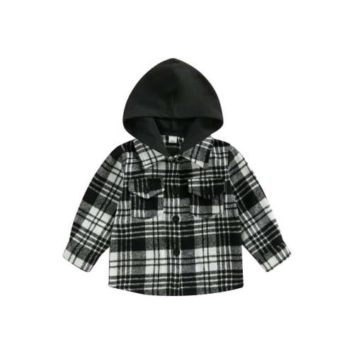 Bagilaanoe Toddler Baby Boy Hooded Jacket Plaid Long Sleeve Single-Breasted Shacket Coat with Pockets 1T 2T 3T 4T 5T 6T Kids Fall Casual Outwear