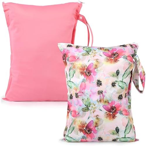 Mess-Proof Waterproof Wet Dry bag,2 Pack Reusable,Wet Bags for Swimsuits & Baby Clothes,Leakproof Wet bag for Travel & Diaper Changes for Baby-Floral