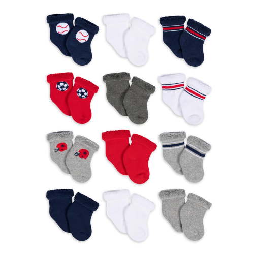 Gerber Baby Boy Terry Wiggle-Proof Socks, 12-Pack (0-3 Months - 6/9 Months)