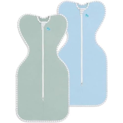 Love to Dream Swaddle UP Lite 0.2 TOG Baby Sleep Sack Bundle, Small 8-13 lbs – Olive & Light Blue, Arms-Up Self-Soothing Swaddles (2-Pack)