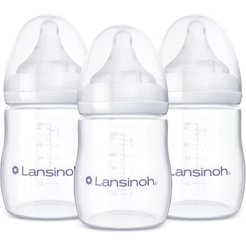 Lansinoh Anti-Colic Baby Bottles, 5 Ounces, 3 Count | Slow Flow Nipples (S), Breastfeeding Bottle with NaturalWave Design, BPA-Free Plastic, Baby Essentials