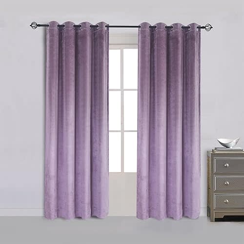 Cherry Home Super Soft Luxury Room Darkening Velvet Set of 2 Lavender Flannel Blackout Curtains Panel Drapes Grommet, Purplish Pink, 52 in x 63 in (W x L)