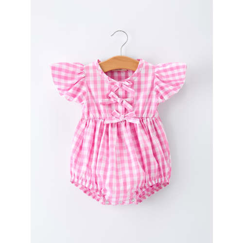 Spring Plaid Baby Girls Romper Bow Flutter Sleeve – Rylee Faith Designs