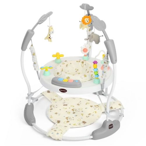 Kinder King Baby Activity Center Jumper, 360° Rotating Seat, 3-Level Adjustable Height, Interactive Toys, Removable Foot Mat, Gray
