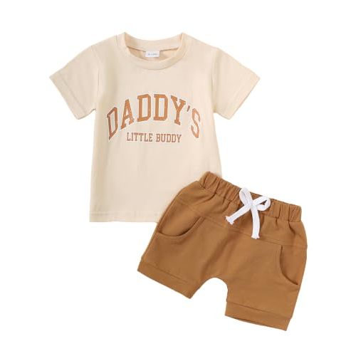 Newborn Baby Boy Clothes Toddler Baby Boy Summer Outfit Short Sleeve Tee & Shorts Set (Apricot, 0-6 Months)