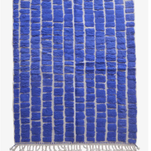 Moroccan Blue Custom Rug – Handwoven Wool Checkerboard Carpet – Surcoma