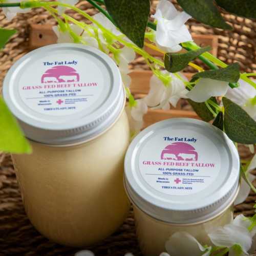 Grass-Fed Beef Tallow: Rendered Suet in Reusable Glass Jar