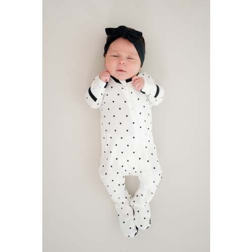 Zippered Footie in Midnight Polka Dot