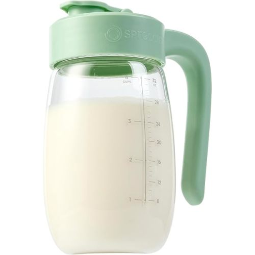 32oz Breast Milk Storage, Glass Formula Mixing Storage with Lid - Heat & Cold Resistant, Leak-Proof Container for Preparing Baby Bottles, Large Mouth for Easy Cleaning & Storage (199mm)