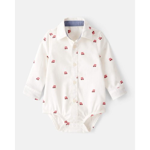 Baby Boy Train Print Button-Down Fashion Bodysuit - White - OshKosh | Carter's
