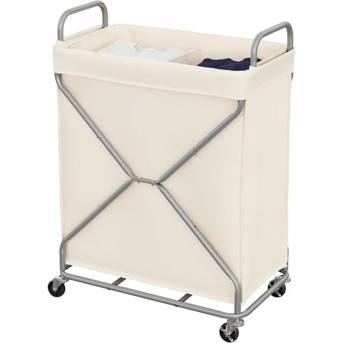 StorageWorks 2 Section Laundry Sorter with Wheels, 160L Beige Hamper Basket