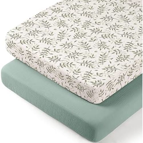 lulumoon Baby Bassinet Sheets Muslin: Cotton Bedside Bassinet Sheets Leaf for Boys - Fitted for Bedside Sleeper Mattress
