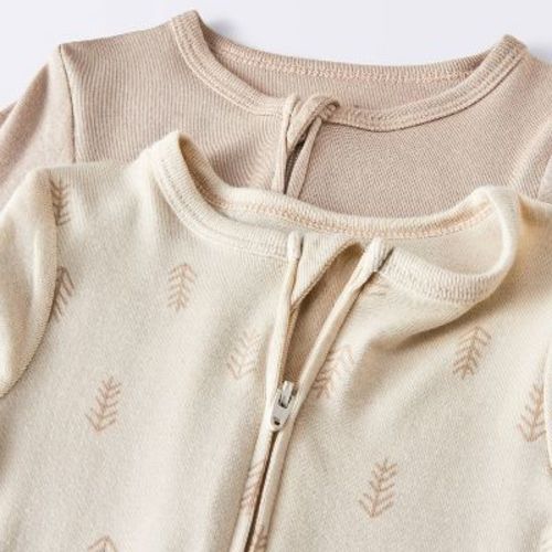 Baby 2pk Leaf So Very Soft Modal Blend Romper - Cloud Island™ Cream 6-9M: Solid & Shapes, Long Sleeve, Ankle Length