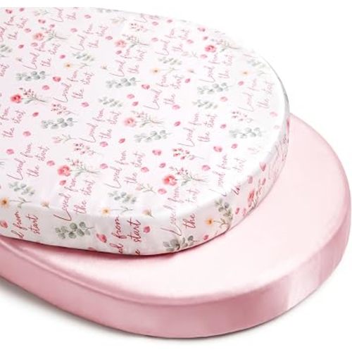 2 Pack Satin Bassinet Sheets, Great for Baby Sensitive Hair, Love/Pink