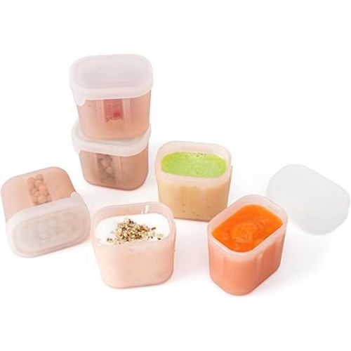 haakaa Mini Meal Silicone Storage Containers,3 oz Silicone Baby Food Containers with Airtight Lids,Reusable Baby Food Jars for Purees, Fruits & Snacks-Microwave & Dishwasher Safe,6 Pack,Blush