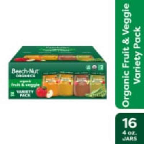 Beech-Nut Organics Stage 2 Baby Food Variety Pack, Fruit & Vegetable, 16 ct / 4 oz