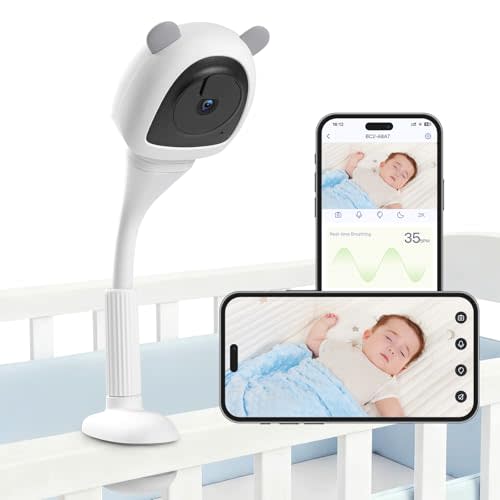 2K Baby Monitor with Camera and Audio Wireless, No WiFi Needed for Crib Mount, Night Vision Smart Camera, Cry Detection Two-Way Talk, No Monthly Fee
