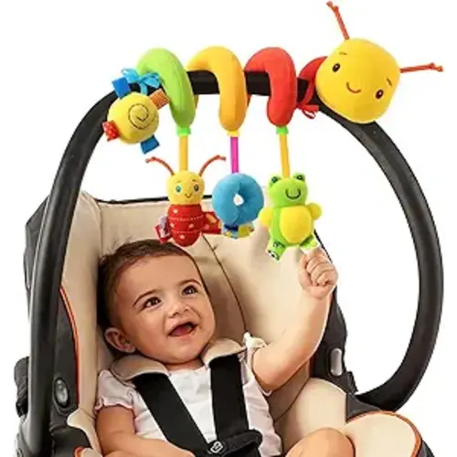 Car Seat Toys for Babies 0-6 Months, Hanging Carseat Toys for Infants 0-12 Months, Spiral Plush Caterpillar Sensory Stroller Toy with Rattles for Baby Essentials Newborn Boy Girl Shower Gifts