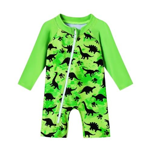 Baby Boy Swimsuit One Piece Long Sleeve Zipper Bathing Suit UPF 50+ Sun Protection Rashguard Swimwear 0-24 Months