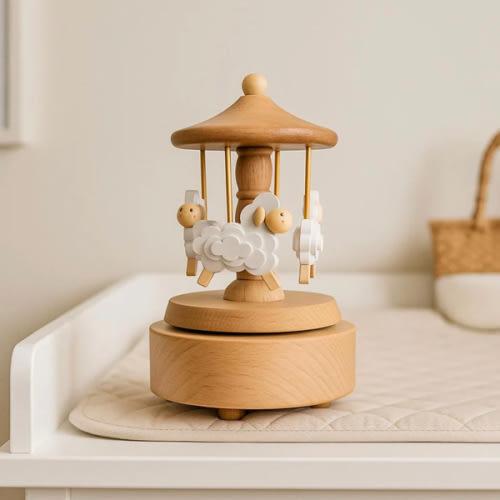 Heirloom Wooden Musical Carousel - Sheep