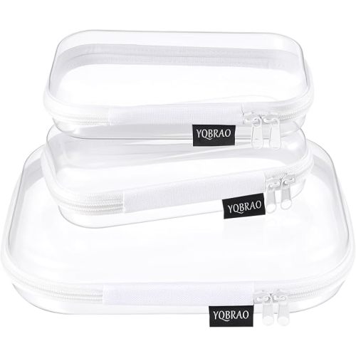 3-Piece Clear Hard Shell Zipper Case Set, 1M 2S, White