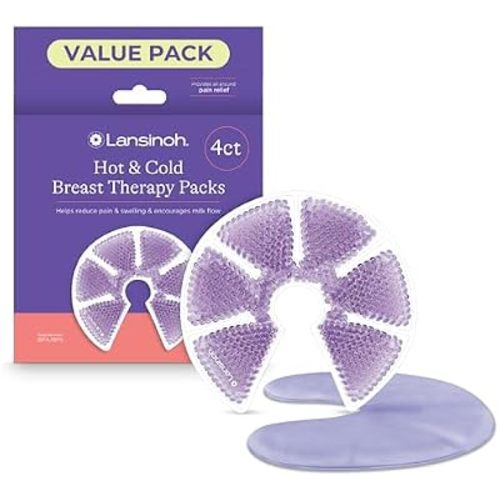 Lansinoh Breast Therapy Packs, Hot and Cold, 4 Pack | Includes 2 Soft Covers | Postpartum Essentials | Relieves Nipple Pain | Breastfeeding Aid