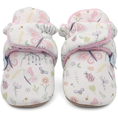 Dotty Fish Baby Booties – Cotton Infant Slippers with Fleece Lining, Soft Suede Non-Slip Sole, Adjustable Closure, Barefoot Feel, Unisex Boys & Girls, Winter Crib Shoes, 0–24 Months