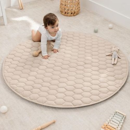Premium Play Mat - Soft and Comfortable Kids & Toddler Play Mat with Non-Slip Bottom By Comfy Cubs - Sand, Round 48"