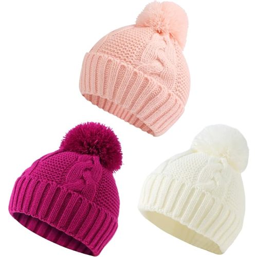 JANGANNSA Winter Knit Baby Hat Twist Warm Beanie for Boys Girls Infant Toddler Baby Beanie with Pompom