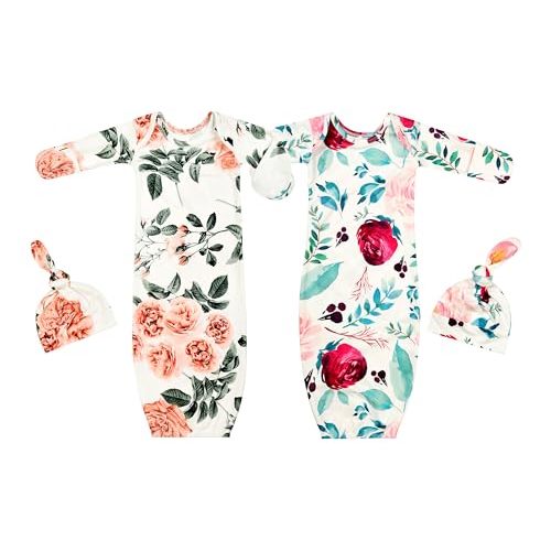 Newborn Baby Sleeper Gown with Hat Knotted Gown Nightgown Coming Home Outfits for Baby Girl 2 Pieces Set