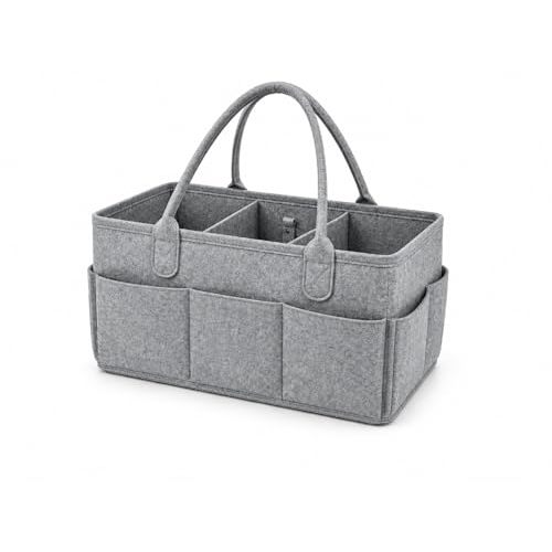 Diaper Caddy Organizer, Portable Baby Diaper Organizer for Changing Table, Nursery Storage Basket for Diapers, Wipes & Baby Essentials, Grey, 15 x 9 x 7 in